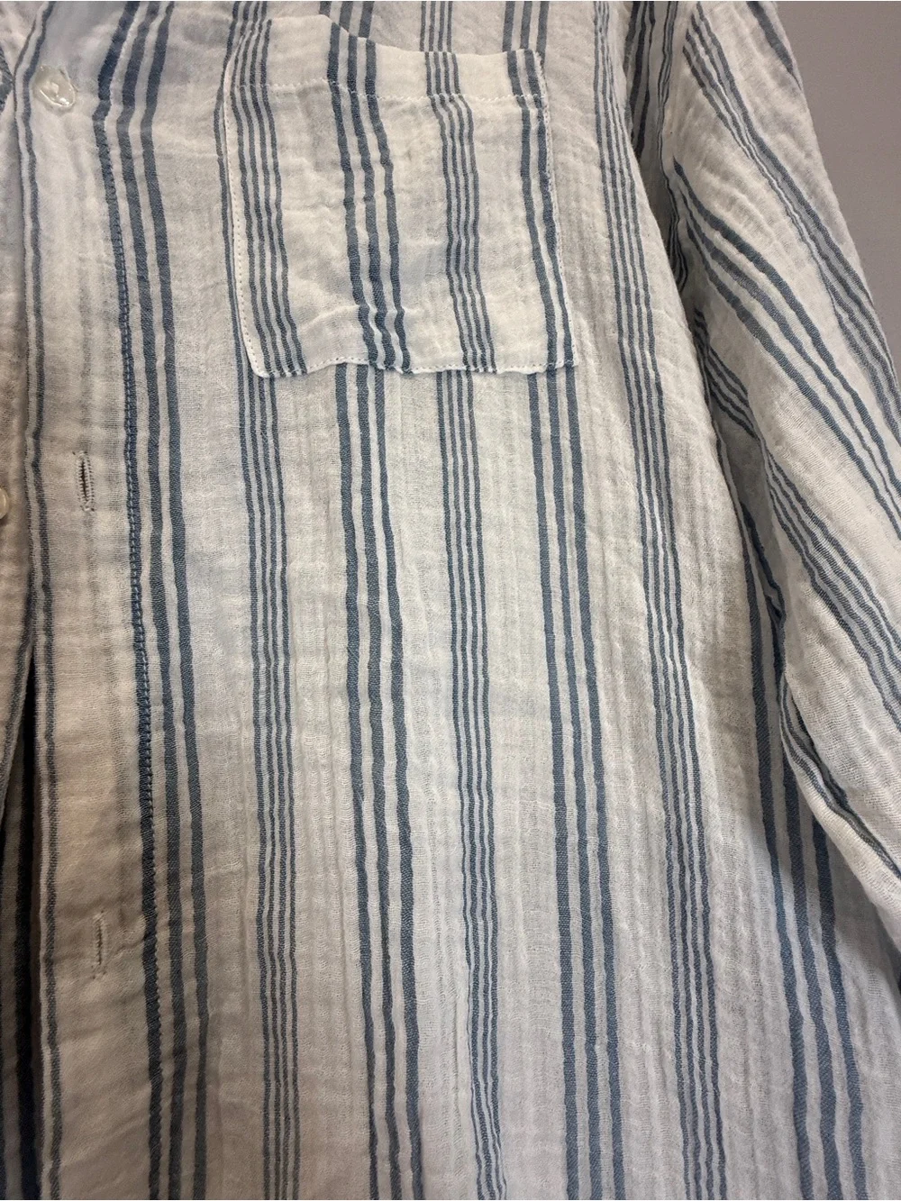 Kona Sol White and Blue Striped Swim Coverup Shirt